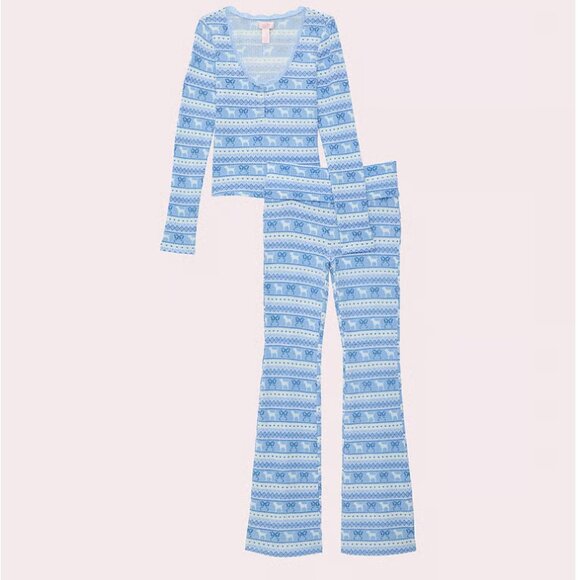PINK x LoveShackFancy Waﬄe Long Pajama Set size XL - Picture 5 of 5